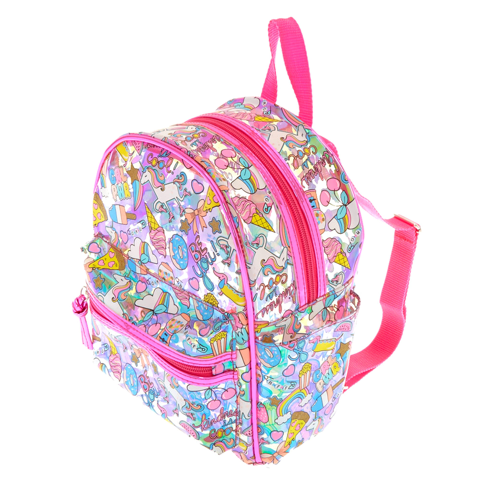 Unicorn Fun Fair Holographic Transparent Small Backpack Claire S Us