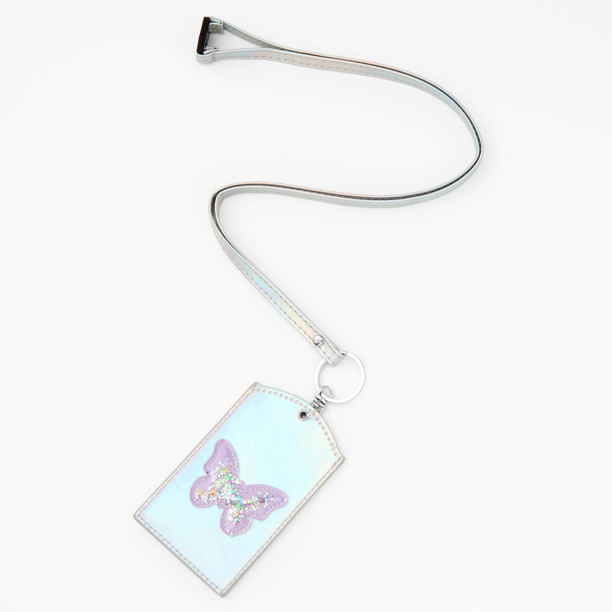 Purple Butterfly Shakey Confetti ID Lanyard,