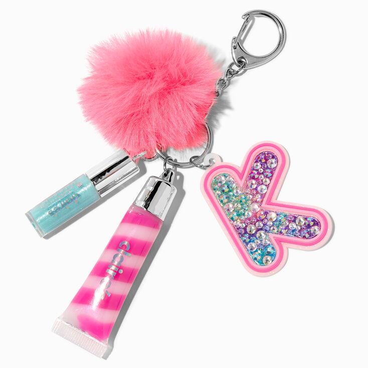 Initial Hot Pink Lip Gloss Keychain - K,