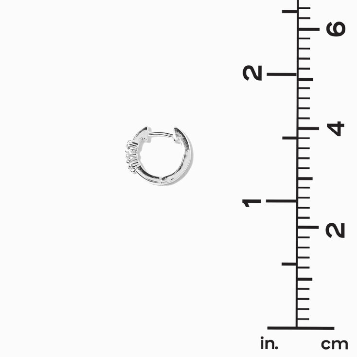 Silver-tone Cubic Zirconia Three-Stone 10mm Huggie Hoop Earrings,