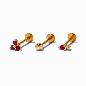 Gold-tone Stainless Steel Fuchsia 18G Threadless Tragus Earring - 3 Pack,