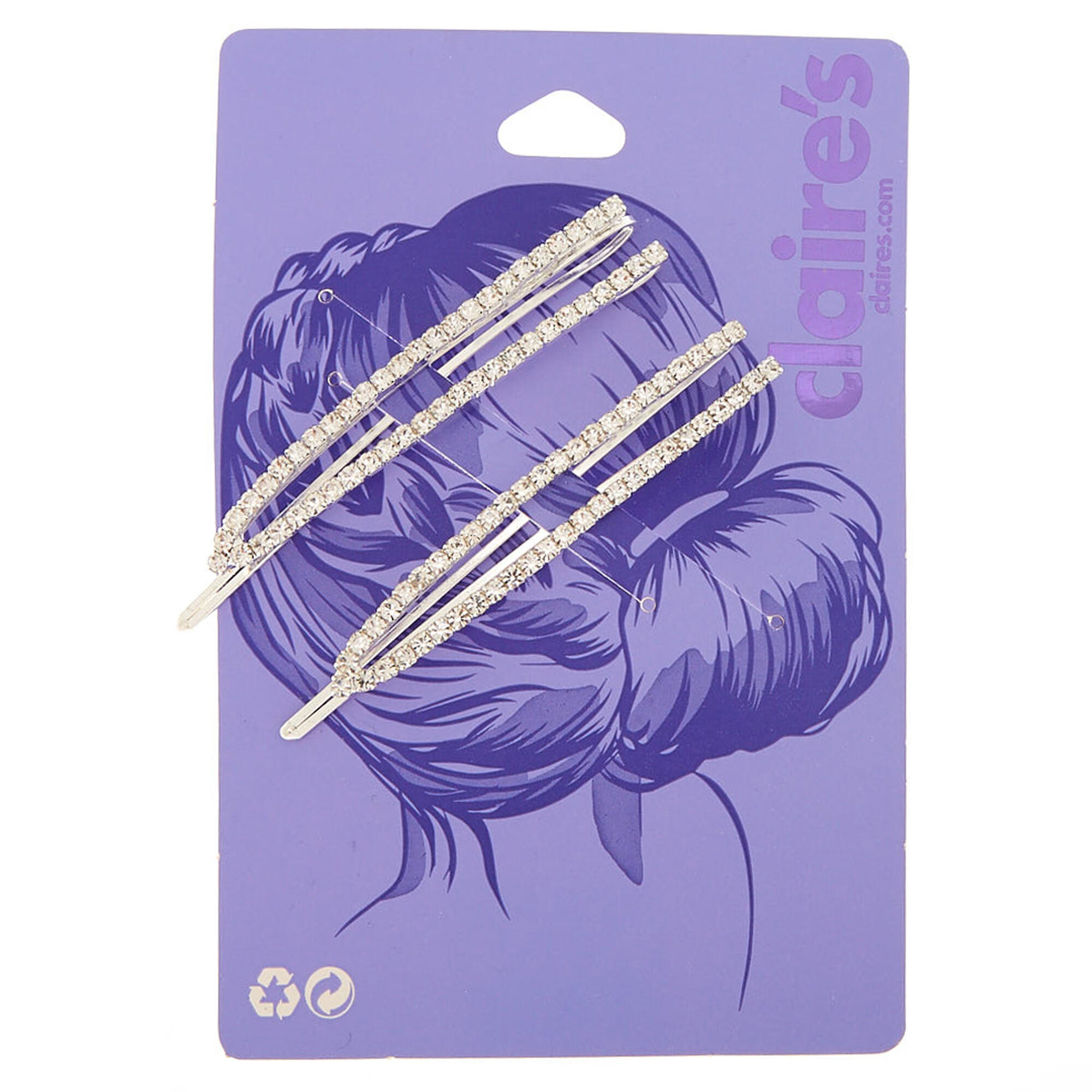 View Claires Tone Rhinestone Open Hair Pins 2 Pack Silver information