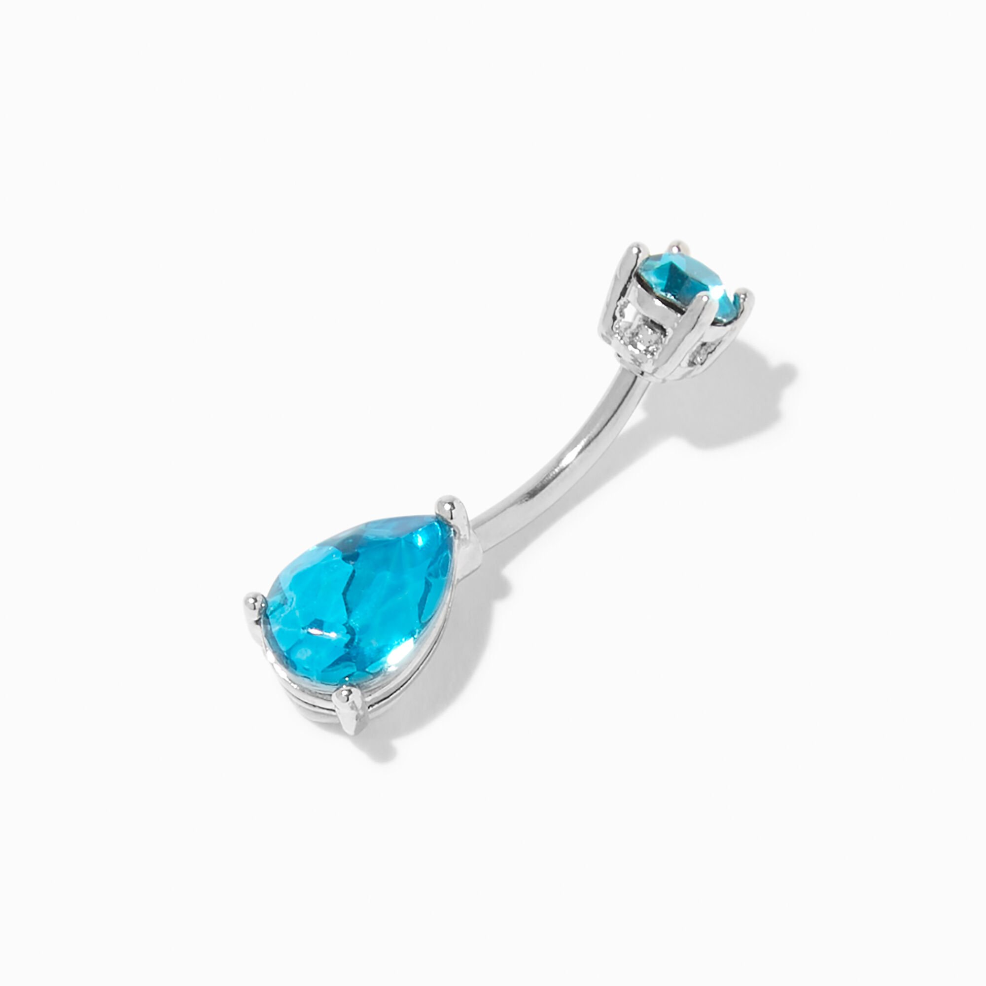 View Claires Silver 14G Teardrop Crystal Belly Bar Blue information