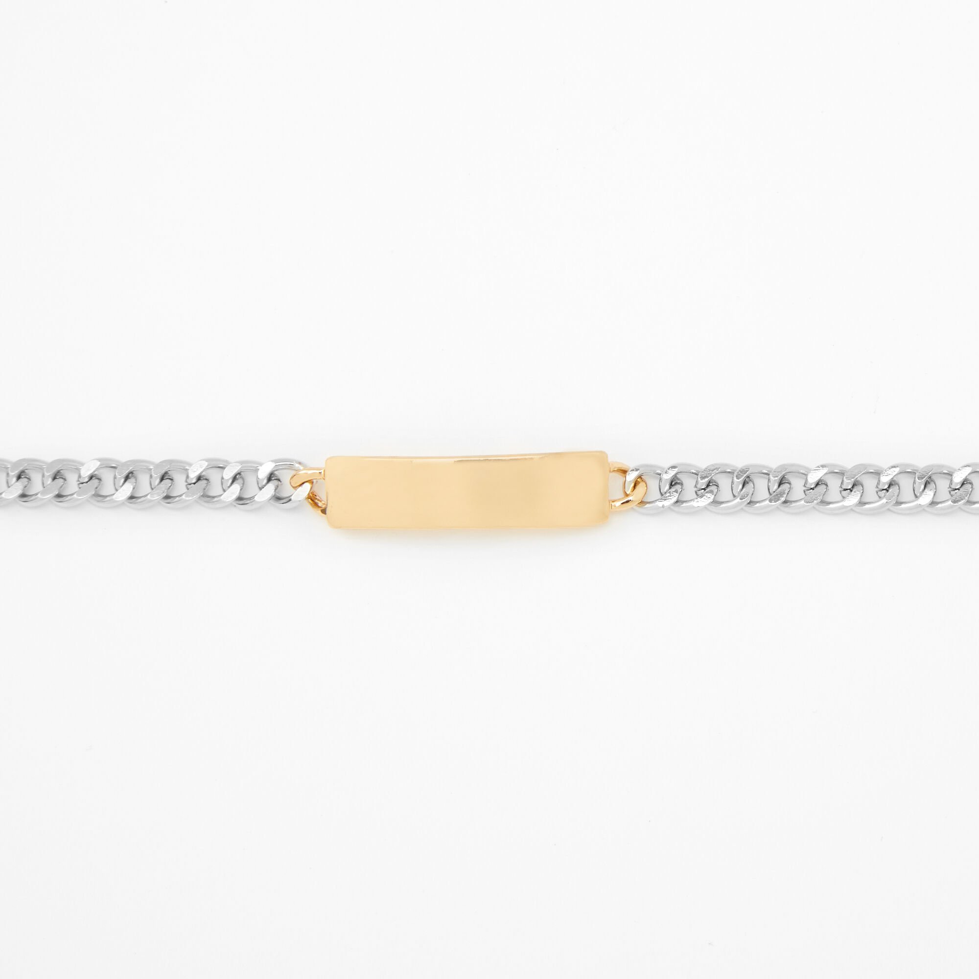 Mixed Metal ID Tag Chain Choker Necklace,