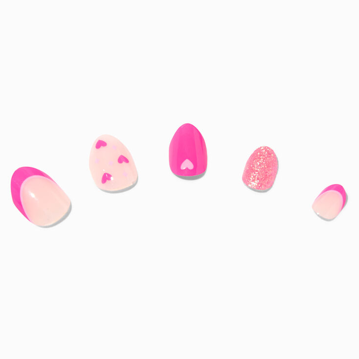 MeganPlays&trade; Claire&#39;s Exclusive Pink Heart Print Stiletto Press On Faux Nail Set - 24 Pack,