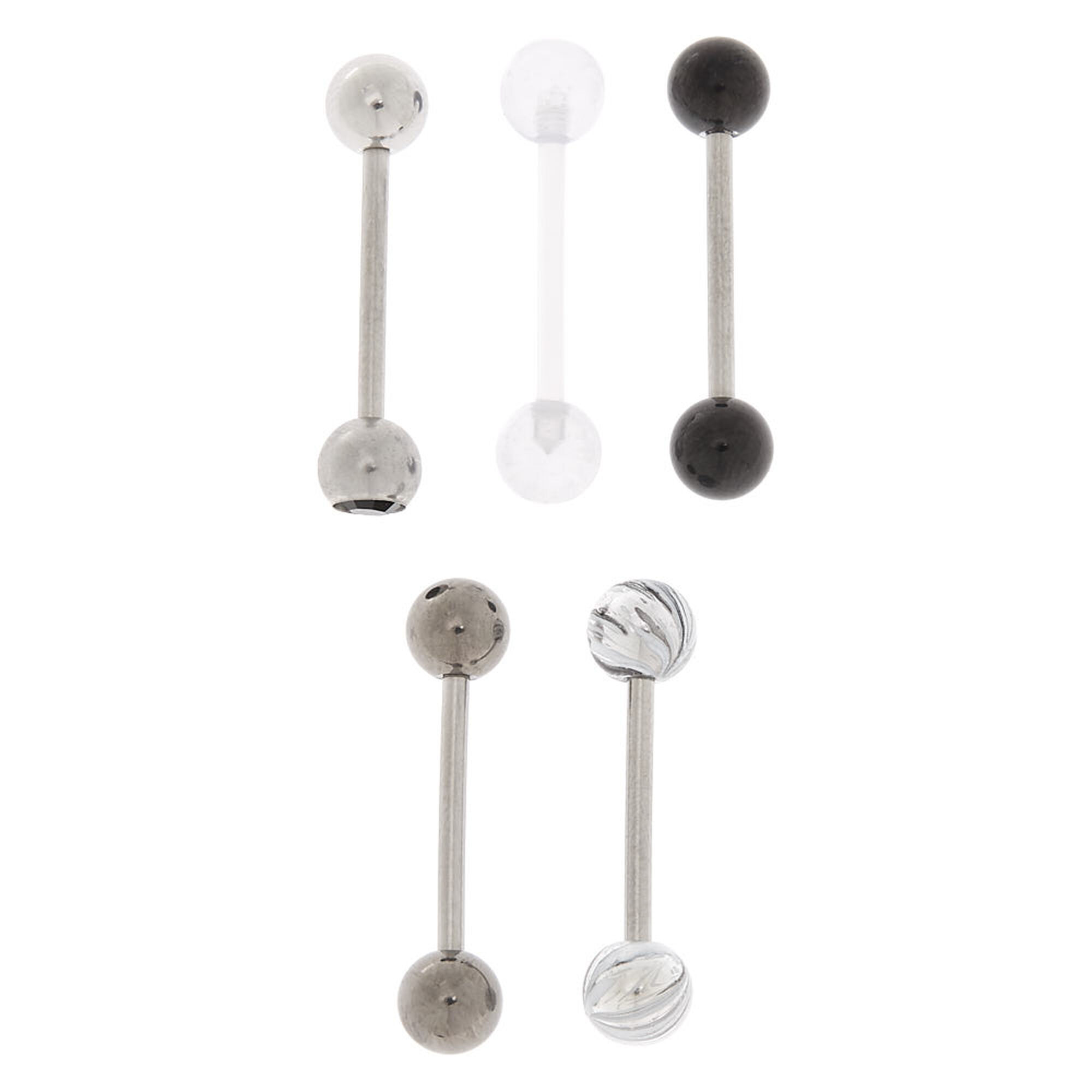 Silver 14G Swirl Tongue Rings - 5 Pack,