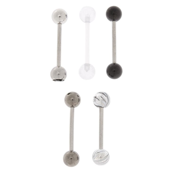 Silver 14G Swirl Tongue Rings - 5 Pack,