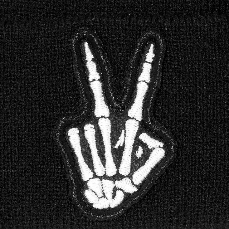 Skeleton Peace Sign Black Beanie Hat,