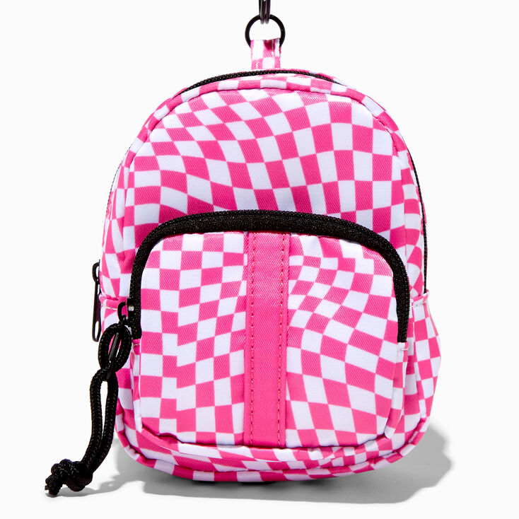 Pink Checkerboard Mini Backpack Keyring,
