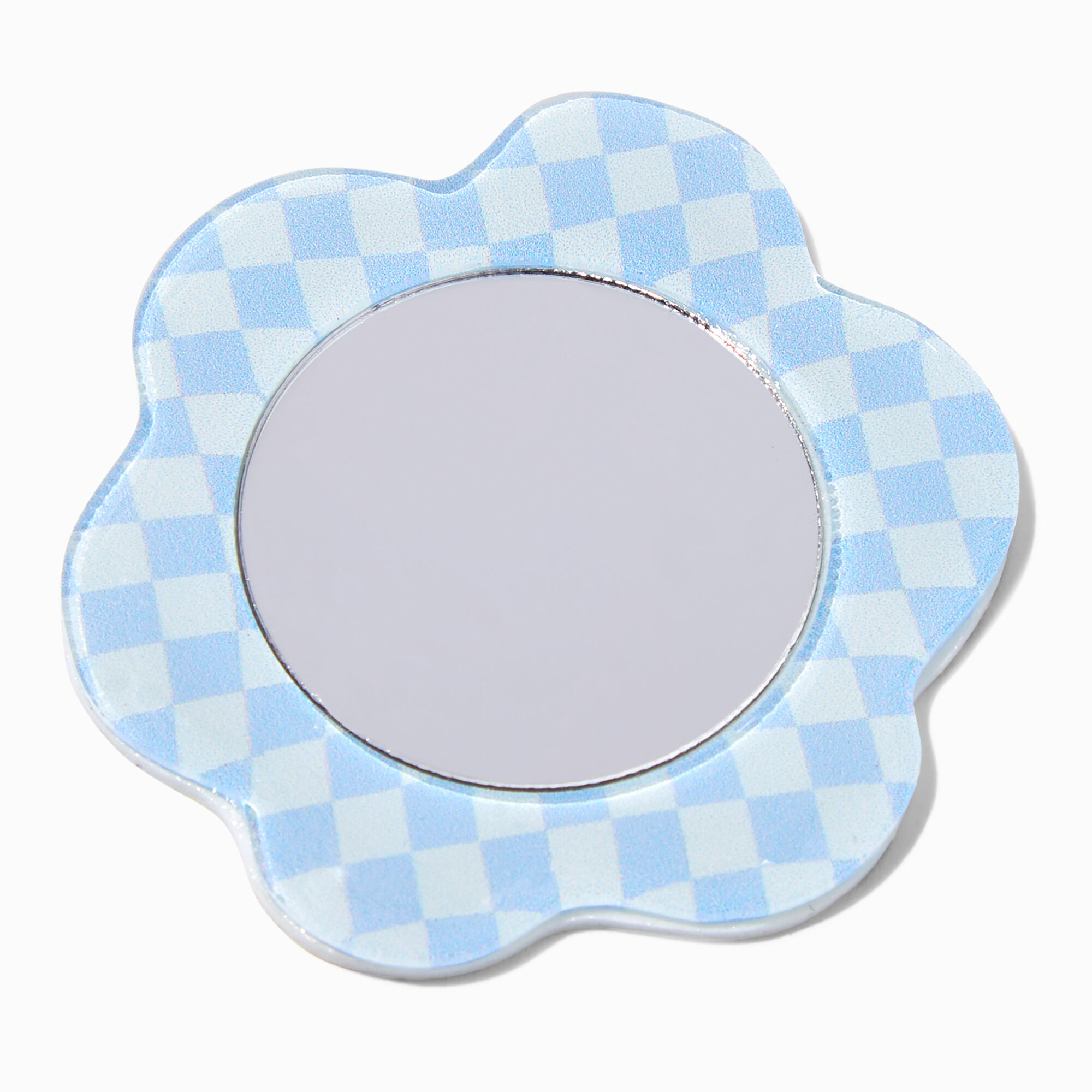 View Claires Checkerboard Flower Shaped Phone Case Mirror Blue information