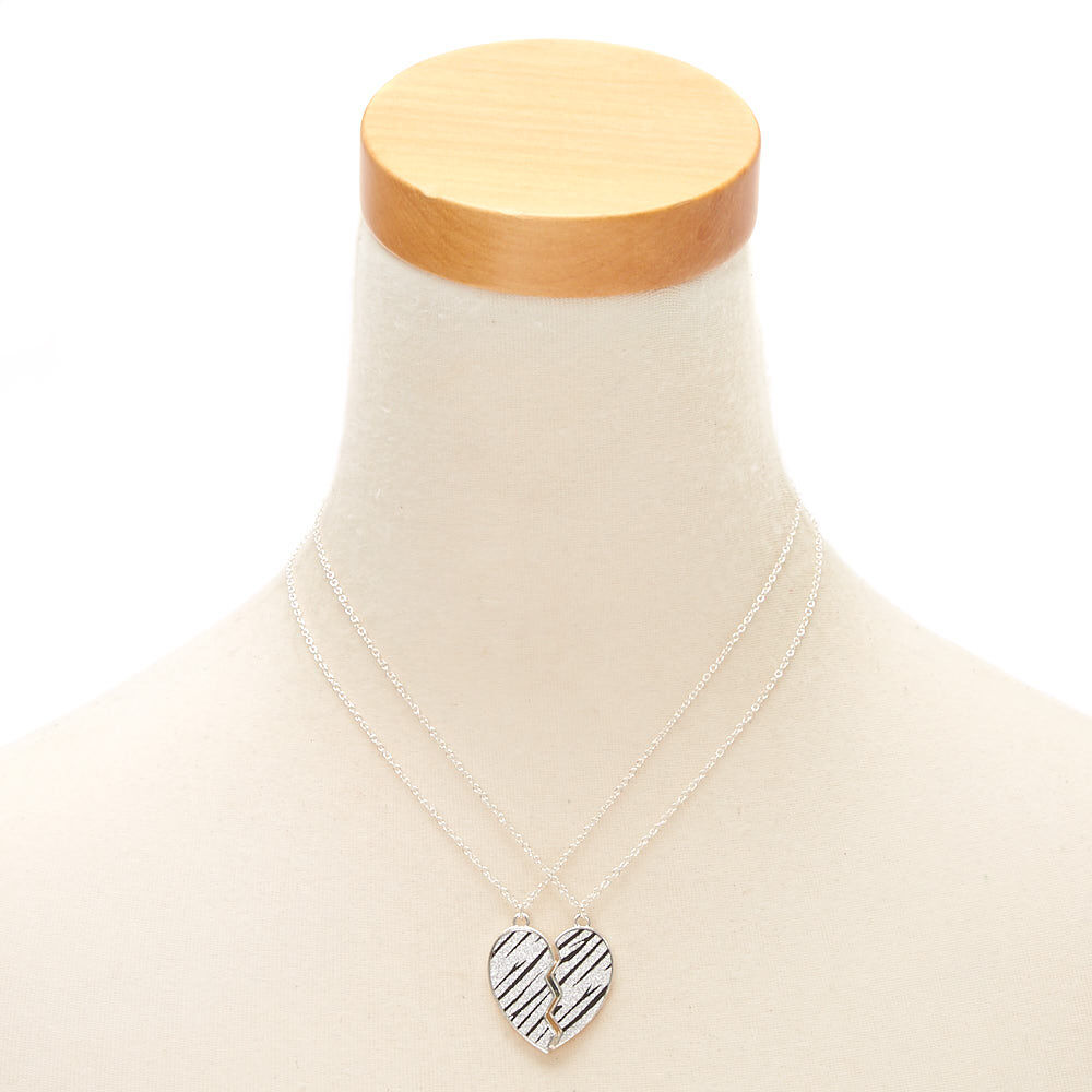 Best Friends Glitter Zebra Pendant Necklaces - Silver, 2 Pack,