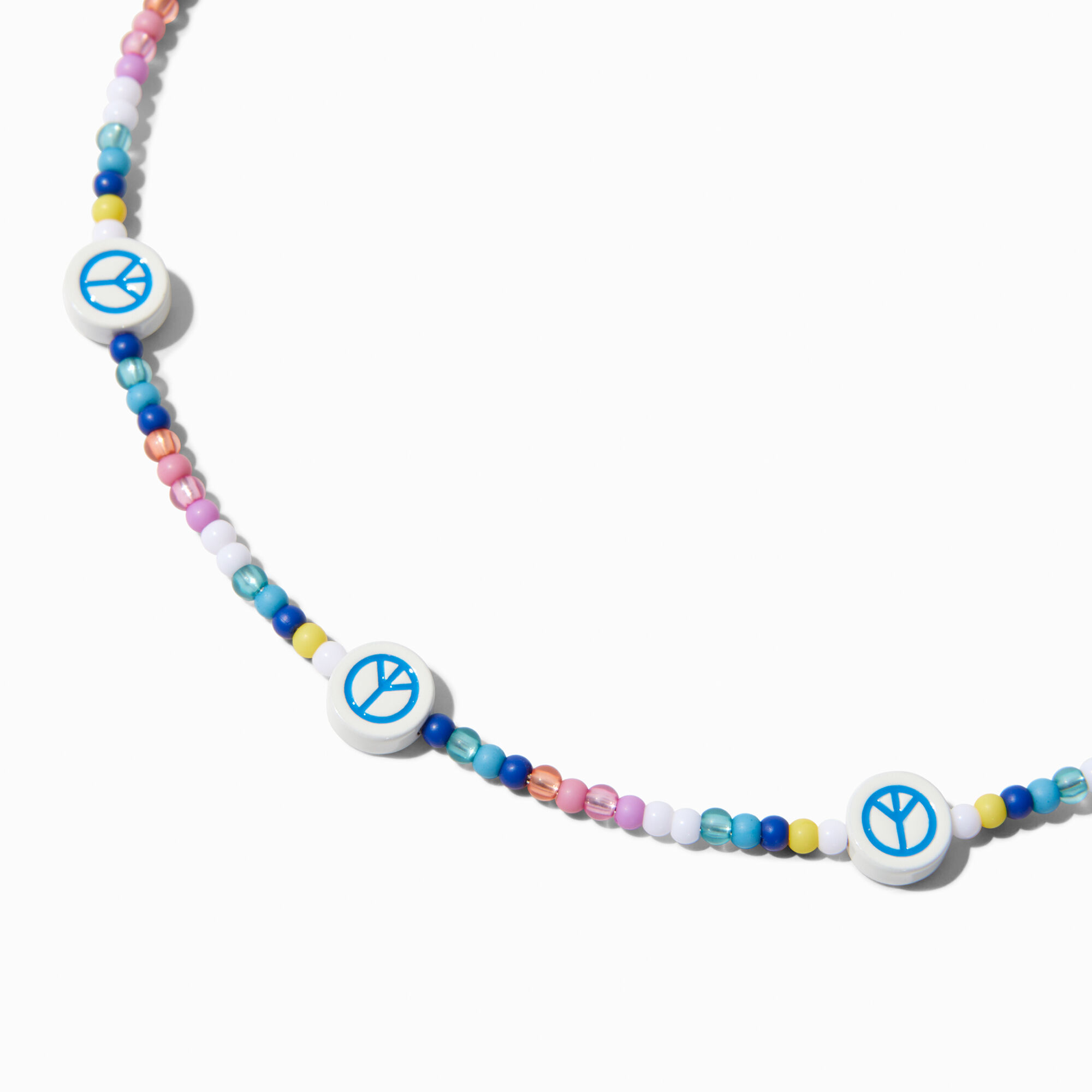 View Claires Peace Sign Beaded Choker Necklace Silver information