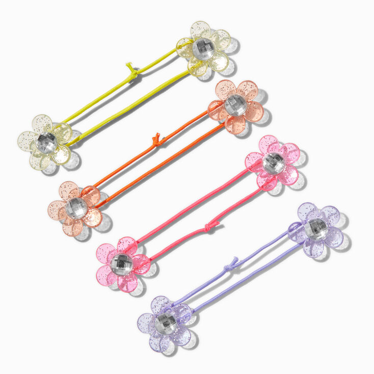 Claire&#39;s Club Glitter Flowers Hair Ties - 4 Pack,