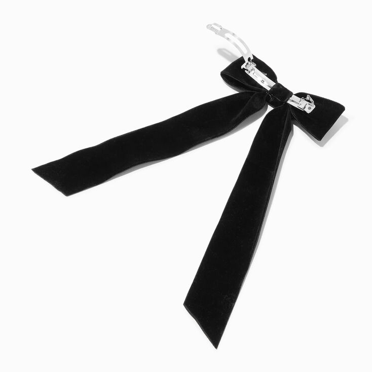 Black Velvet Long Tail Hair Bow Clip,