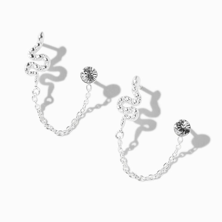 Boucles d&rsquo;oreilles &agrave; cha&icirc;ne serpent en argent,