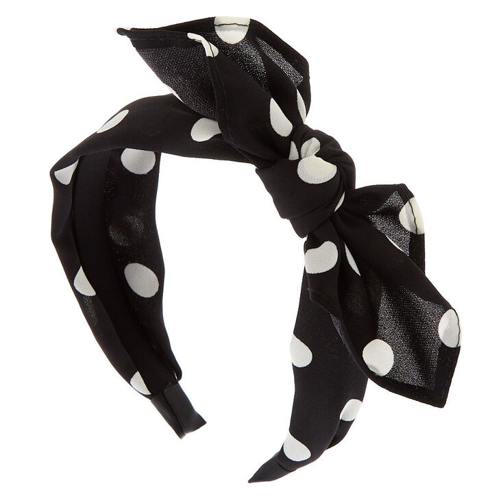 Polka Dot Bow Headband - Black | Claire's US