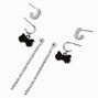 Silver-tone Black Bow Cup Chain Earring Stackables Set - 3 Pack,