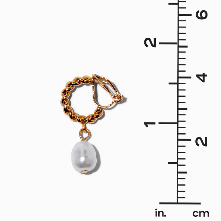 Pearl &amp; Gold-tone Twist Hoop Clip On Earrings,