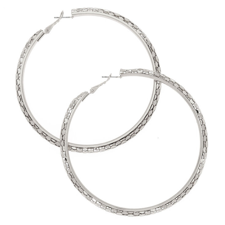 Silver 80MM Mesh Hoop Earrings,