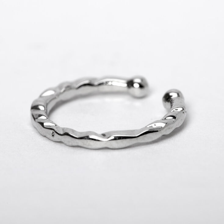 Silver Textured Faux Hoop Nose Ring,