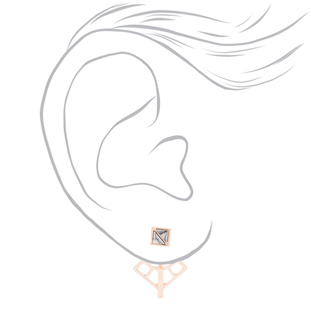 Boucles d’oreille devant-derrière couleur doré rose effet marbré,