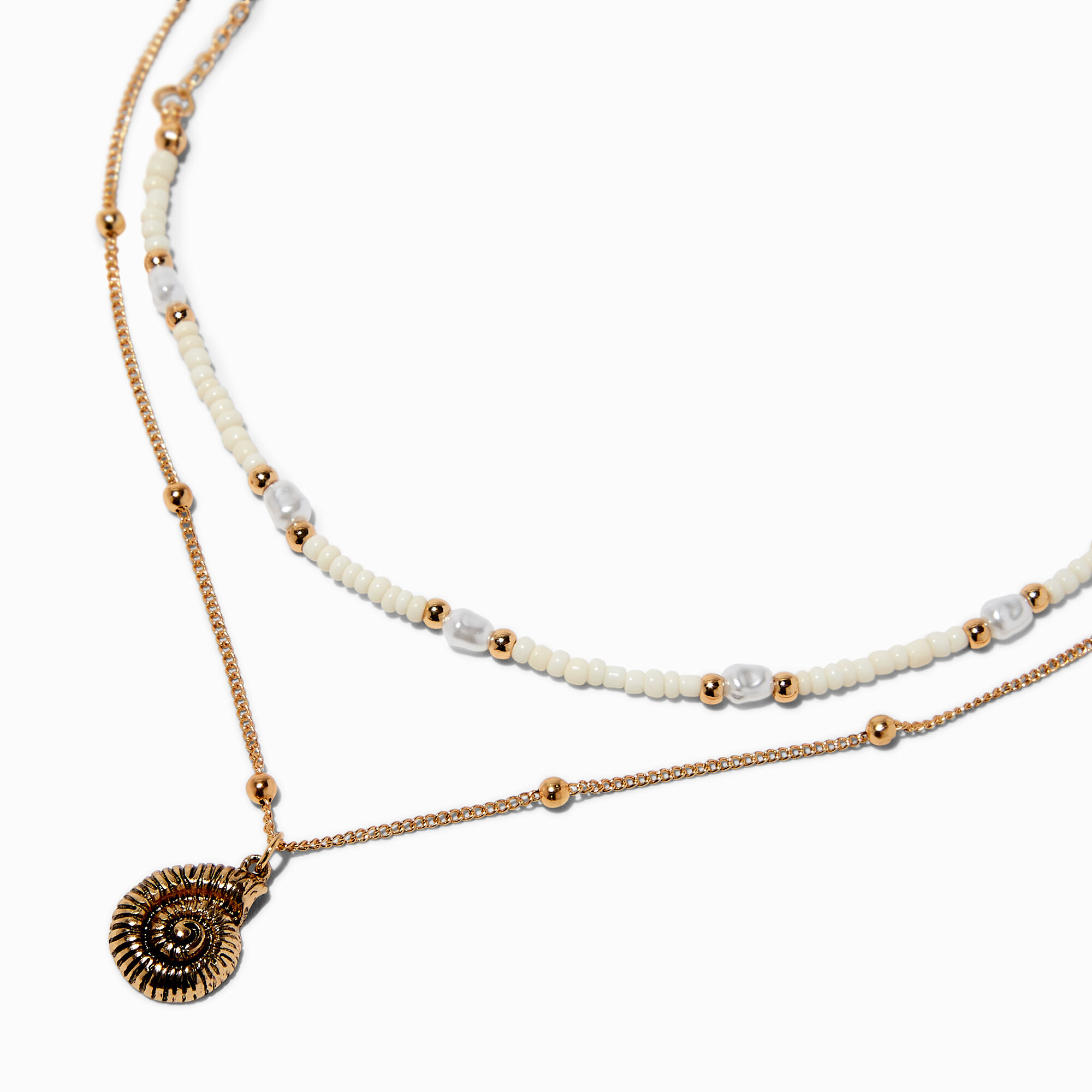 View Claires GoldTone Nautilus Shell Pendant MultiStrand Necklace White information