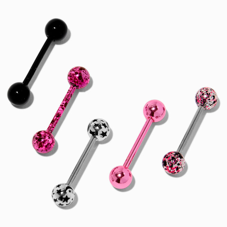 Mixed Pink Titanium Tongue Barbells - 5 Pack,