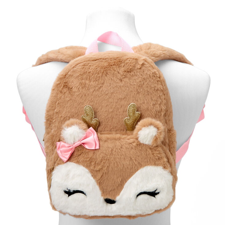 Claire&#39;s Club Furry Deer Small Backpack - Brown,