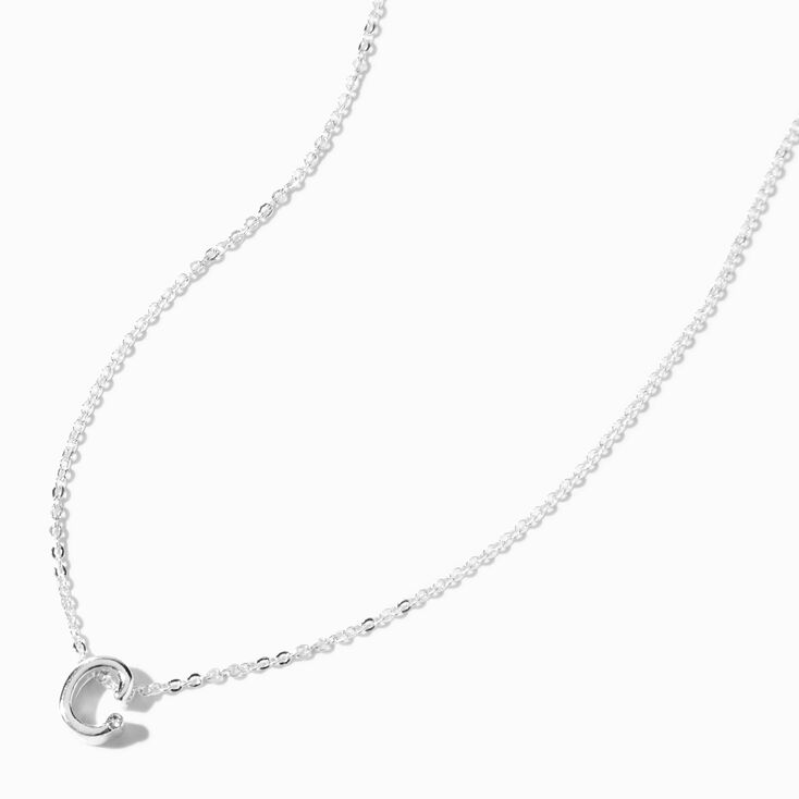 Silver Cursive Lowercase Initial Pendant Necklace - C,