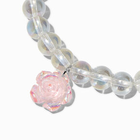 Pink Rose Iridescent Stretch Beaded Bracelet ,