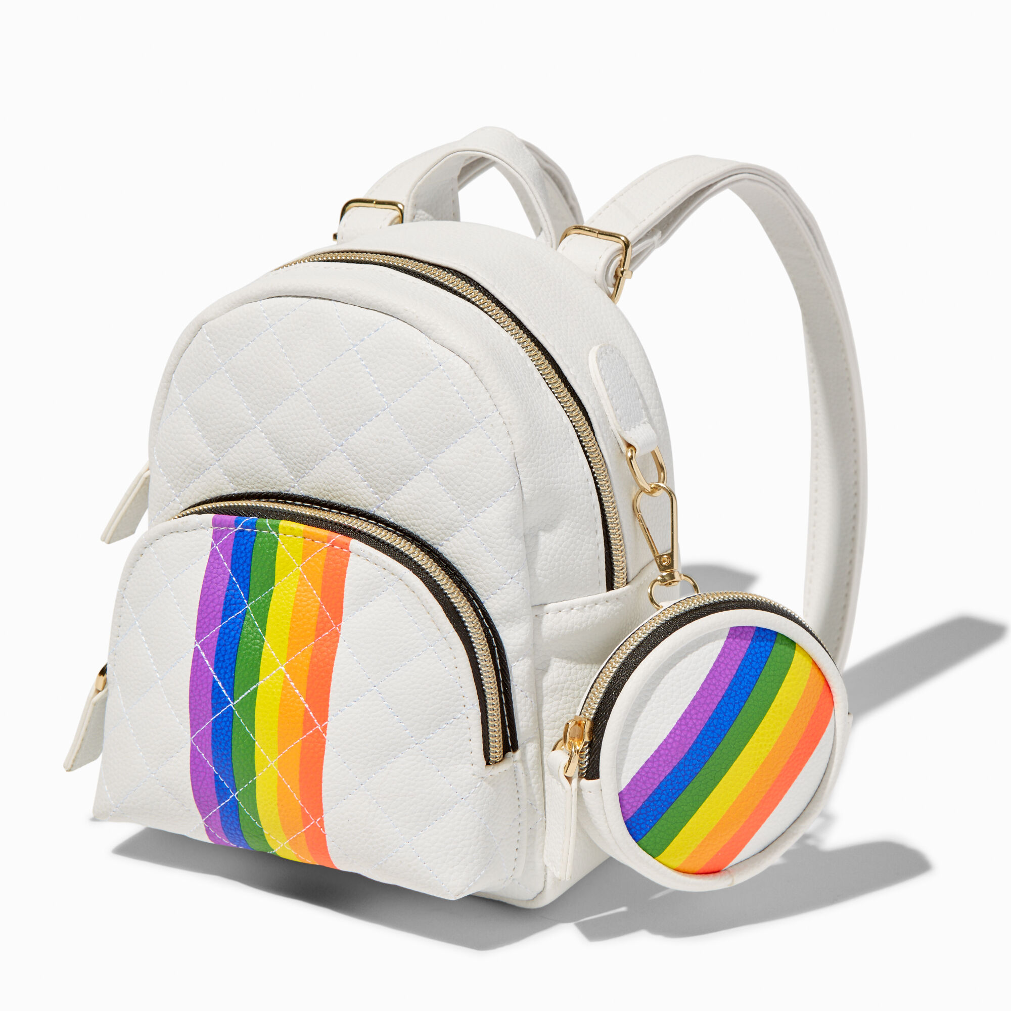 View Claires Stripe Quilted Small Backpack Rainbow information
