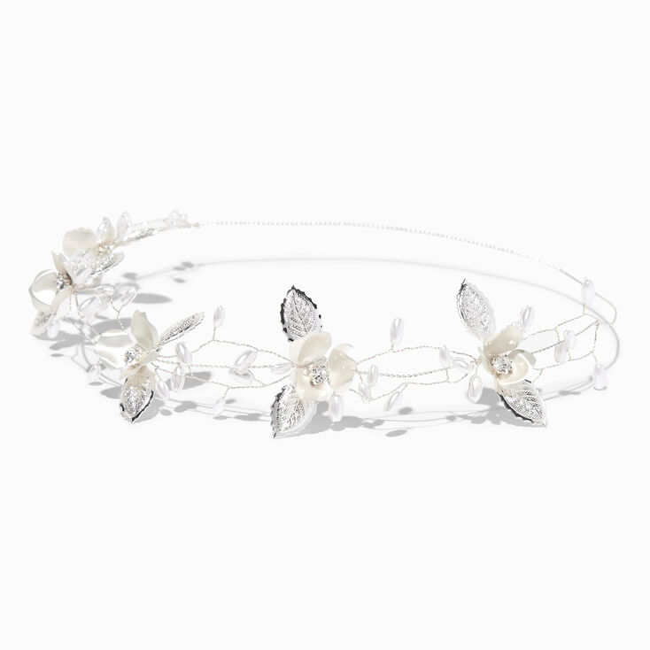 Embellished Matte Silver &amp; Pearl Flower Crown,