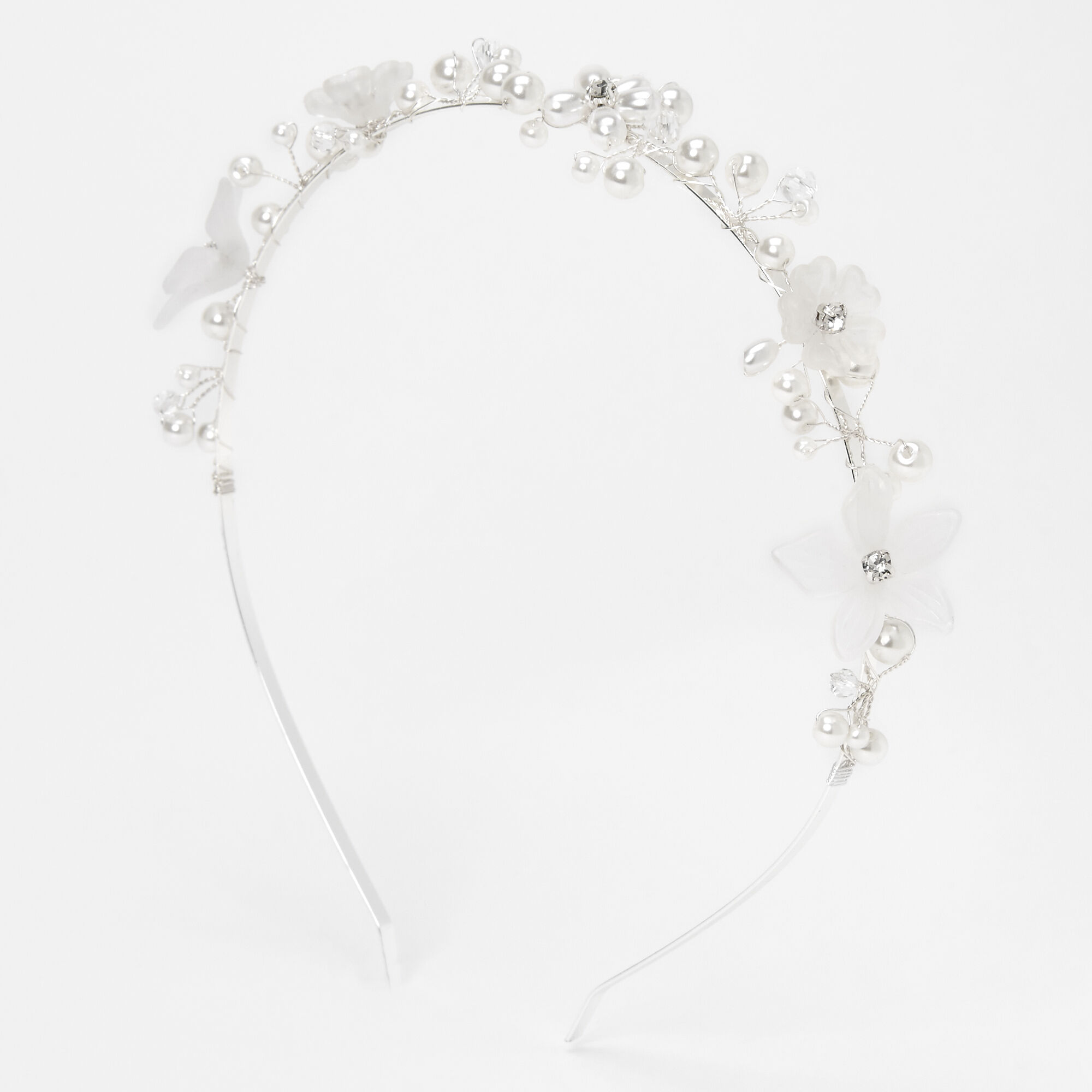 View Claires Pearl And Rhinestone Flower Headband Silver information