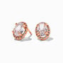 18K Gold Plated Rose Gold Cubic Zirconia Halo Stud Earrings,