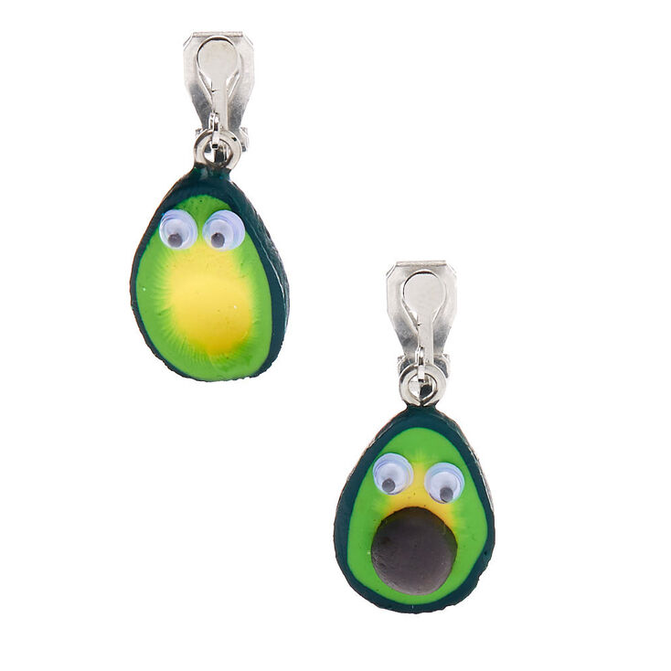 Silver 1&quot; Avocado Clip On Drop Earrings - Green,