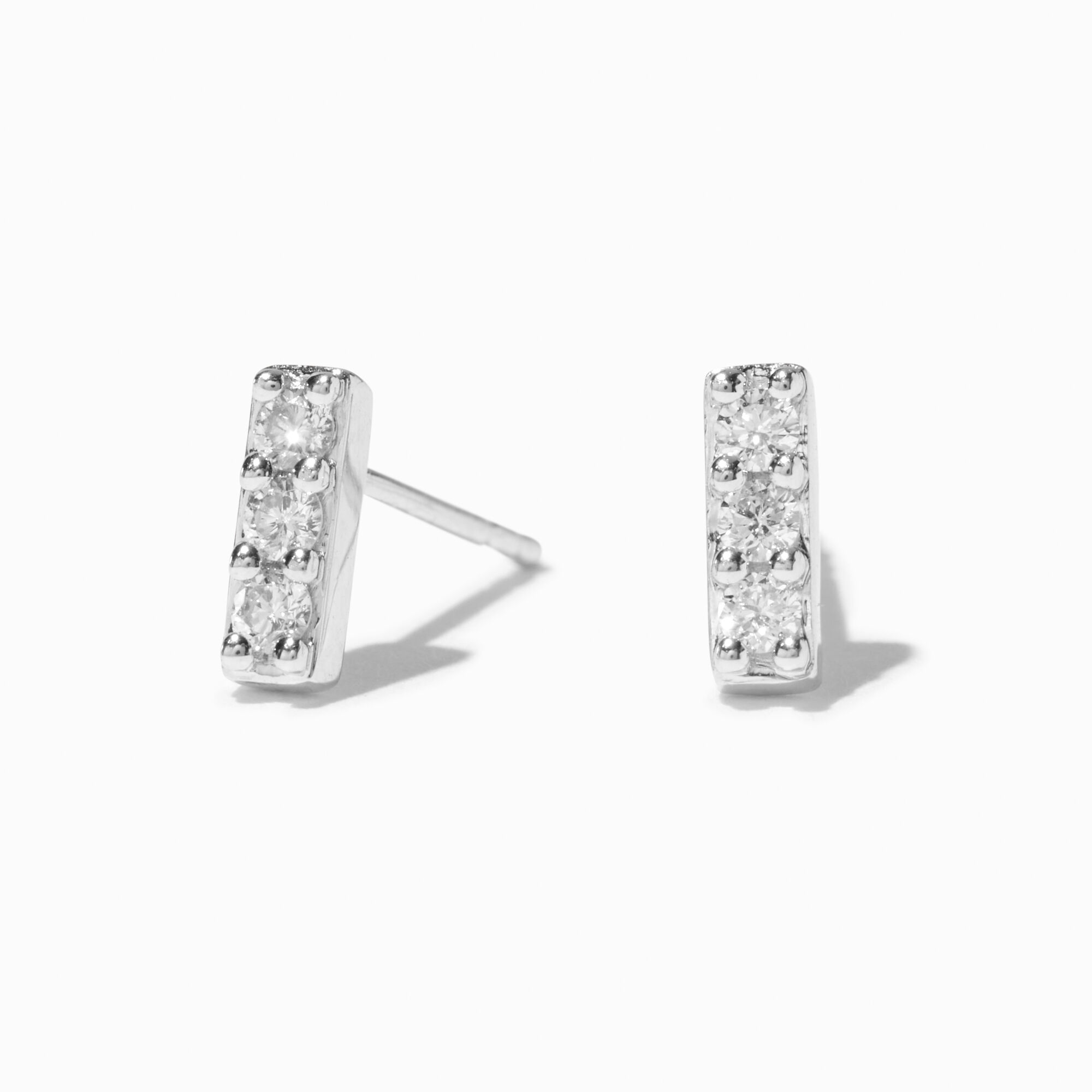 View C Luxe By Claires 16 Ct Tw Laboratory Grown Diamond 2MM Bar Stud Earrings Silver information