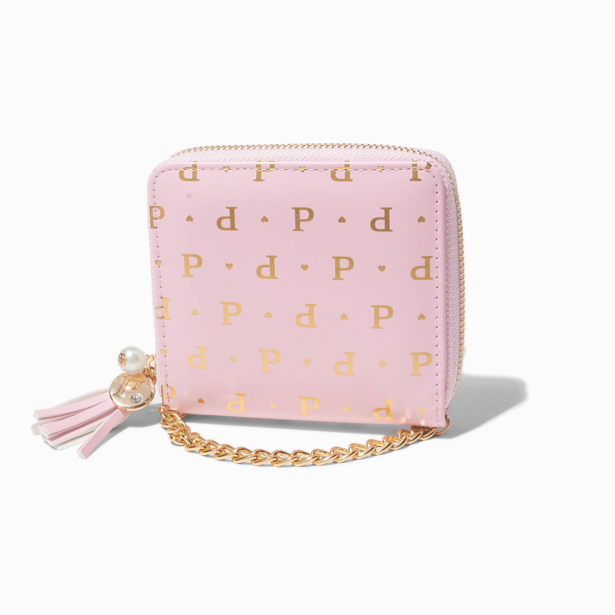 Golden Initial Chain-Strap Wallet - P,