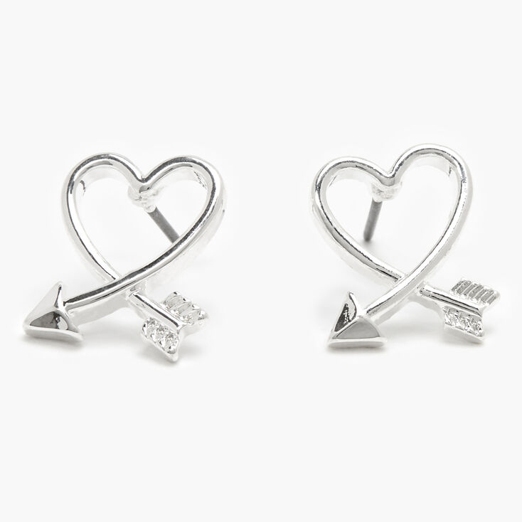Heart Arrow Stud Earrings - Silver,