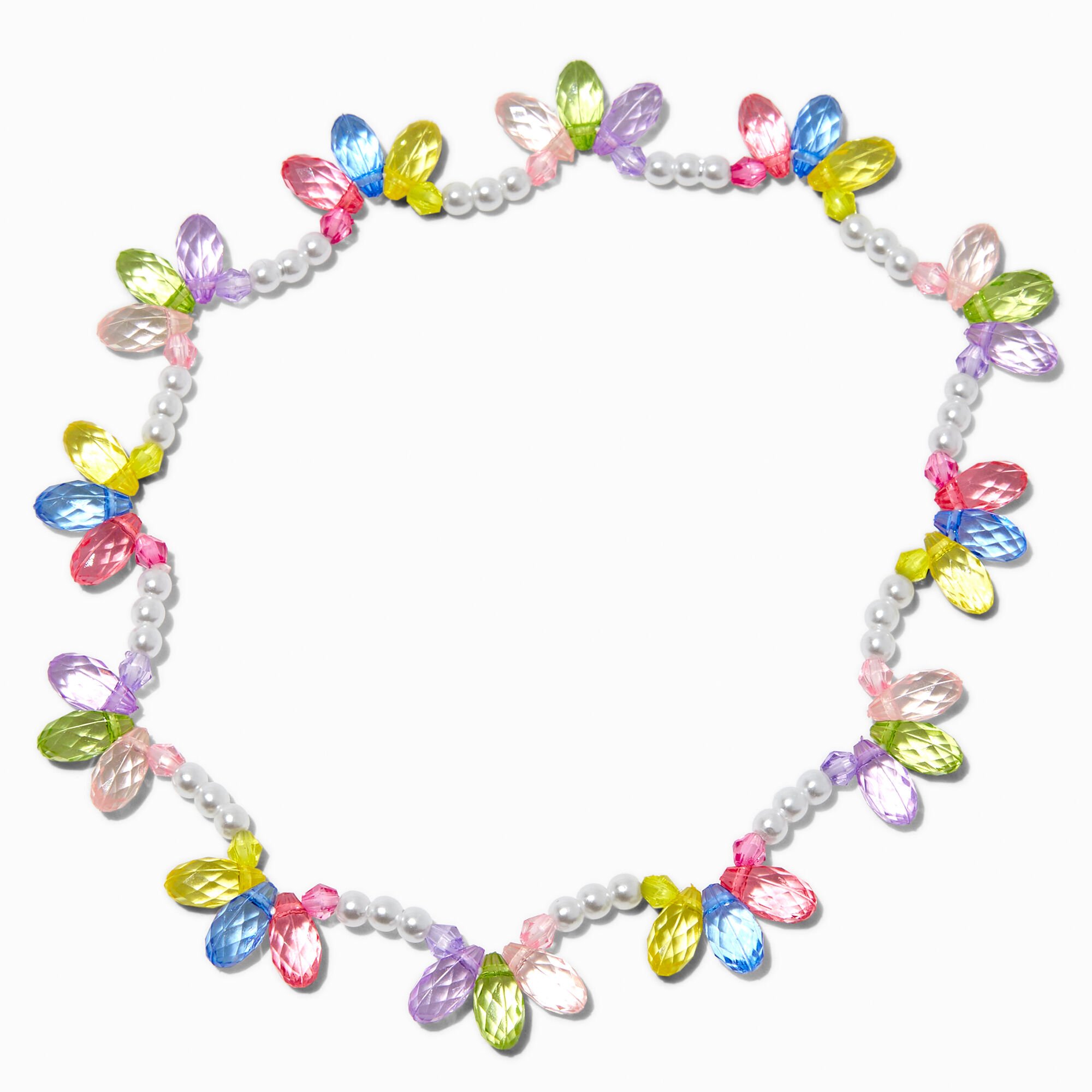 Claire's Club Pastel Faceted Mini Balloon & Pearl Stretch Necklace,