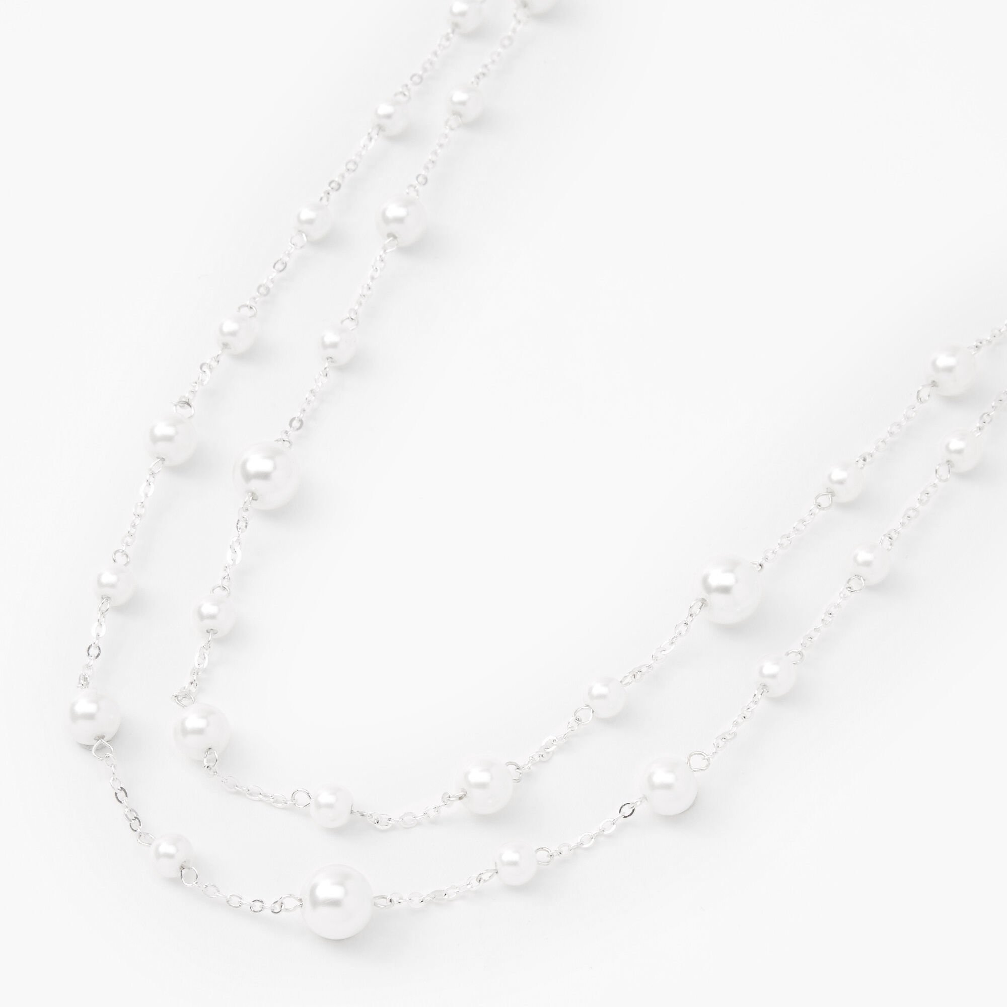 View Claires SilverTone Layered Pearl Multi Strand Necklace White information