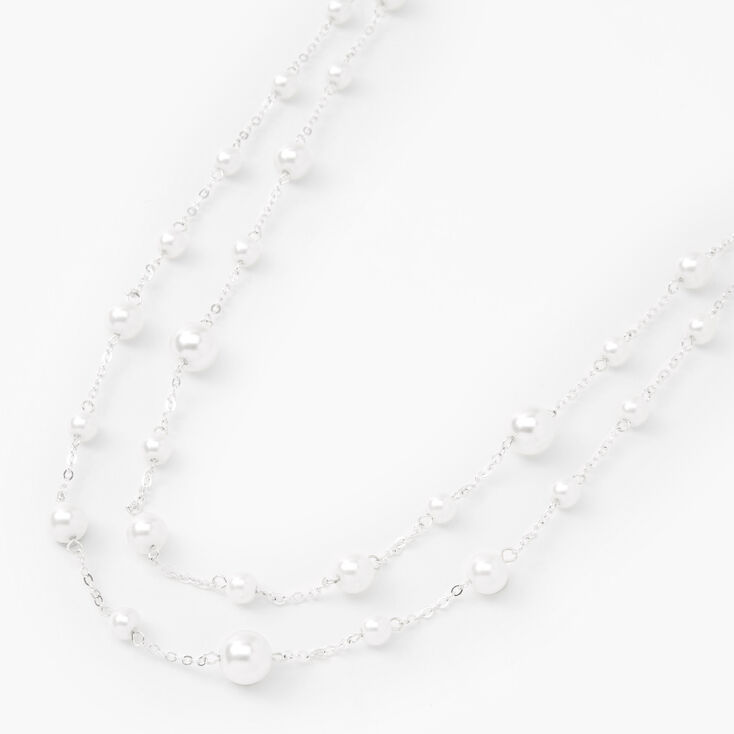 Silver Layered Pearl Multi Strand Necklace,