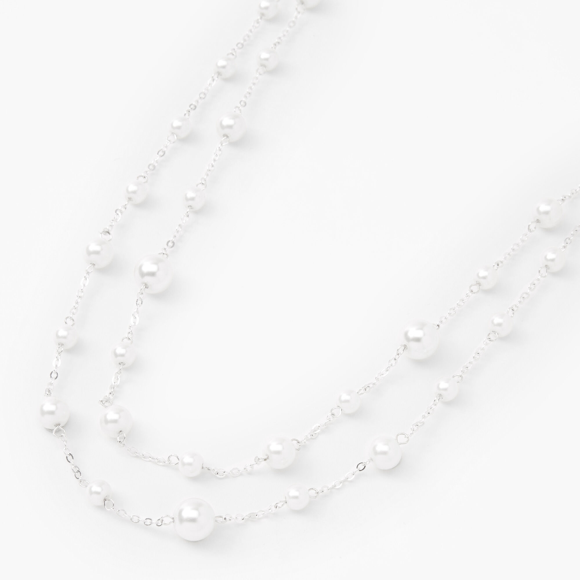 View Claires SilverTone Layered Pearl Multi Strand Necklace White information