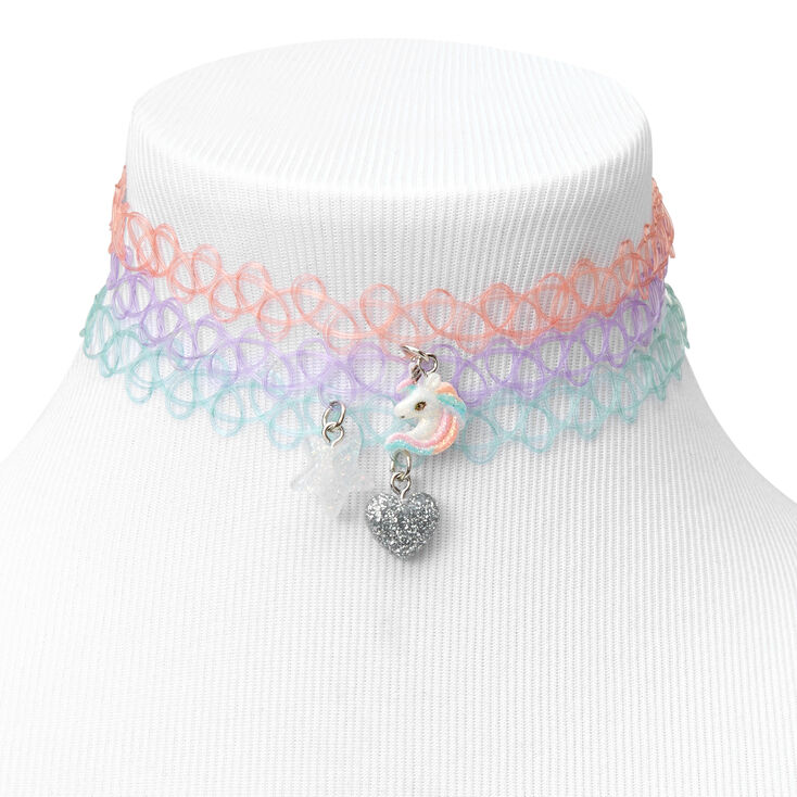 Claire's Club Glitter Charm Tattoo Choker Necklaces - 3 Pack