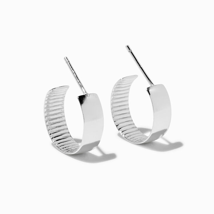 C LUXE by Claire&#39;s Sterling Silver Plated 14MM Textured Hoop Earrings,