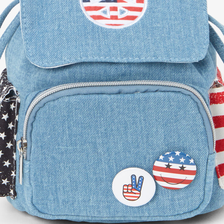 Stars and Stripes Peace Sign Denim Backpack,