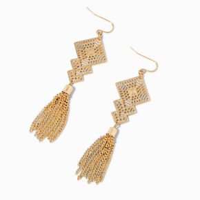 Gold-tone Geometric Chain Tassel 3&quot; Drop Earrings,