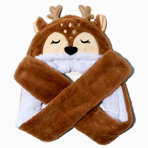 Holiday Reindeer Plush Hooded Scarf,