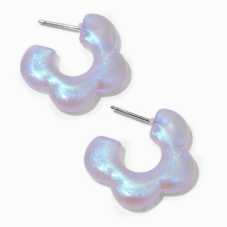 Purple Iridescent Flower 30MM Hoop Earrings,