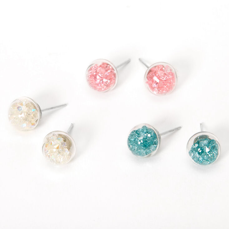 Silver Pastel Bead Shaker Stud Earrings - 3 Pack,