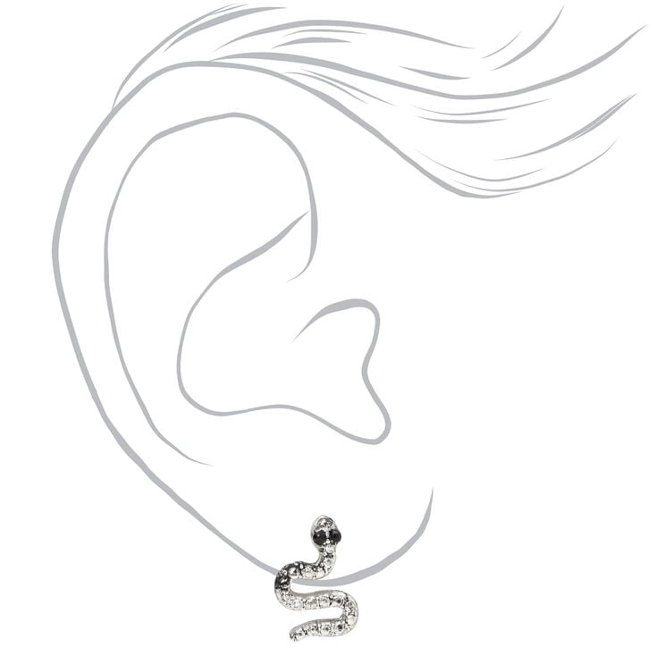 Silver Embellished Snake Stud Earrings,